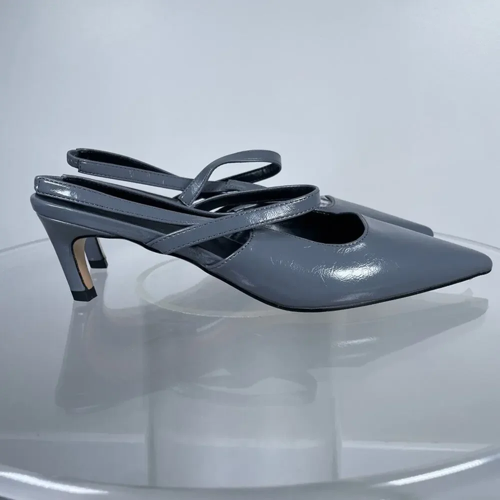 C. Paravano Heels 41 US 10 HELEN Pointed Toe Kitten Heel Gray Leather Business